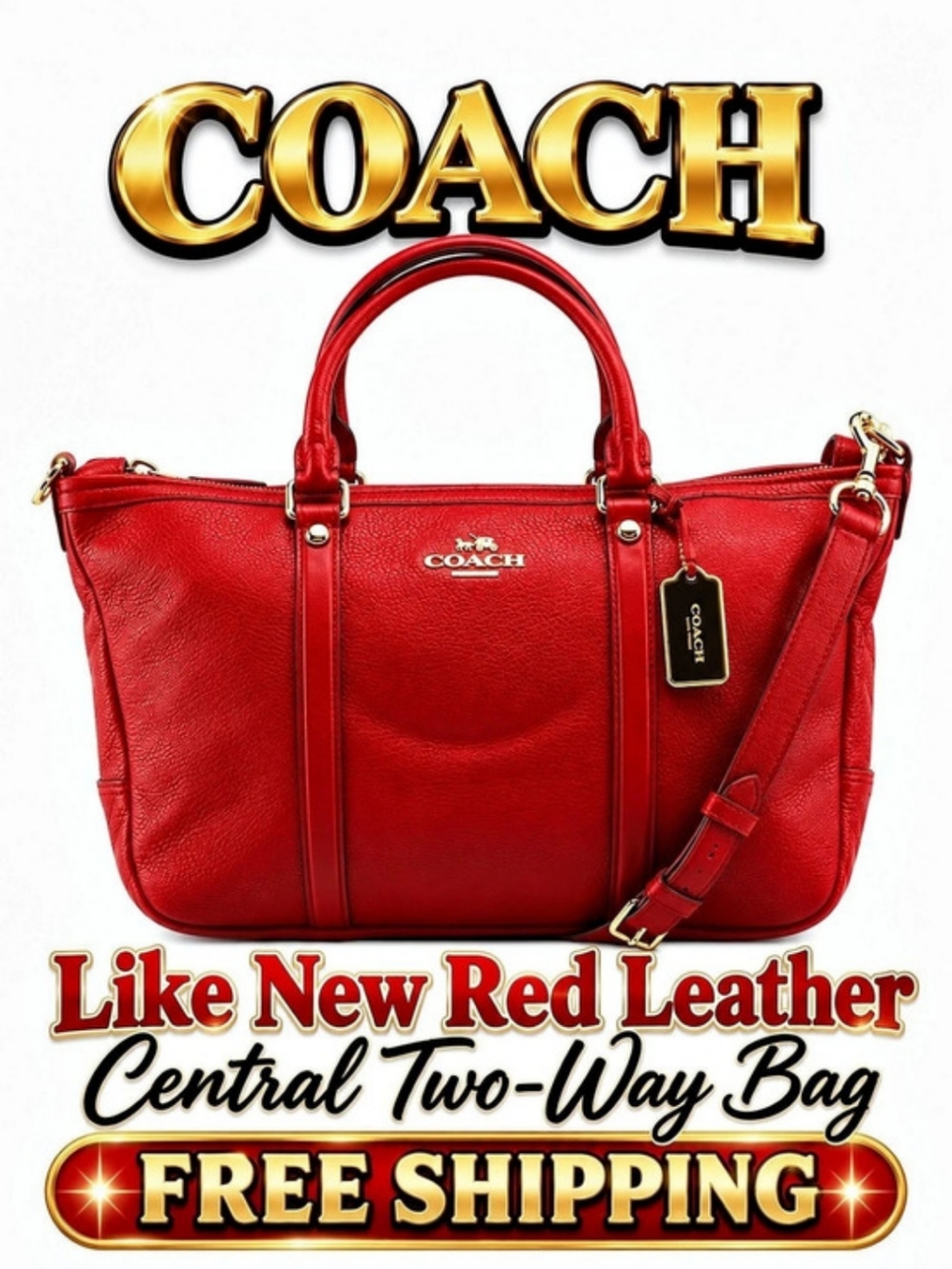 COACH Central Satchel Red Leather Two-Way Satchel No Callouts
